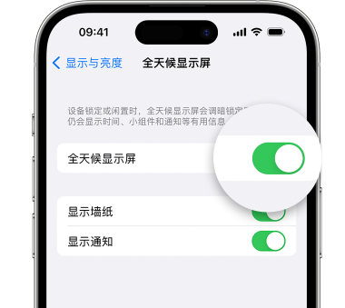 北安苹果15预约维修分享iPhone15如何设置全天候显示屏幕可见 